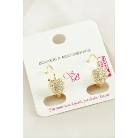 Kalp Taşlı Klipsi Küpe-Sarı