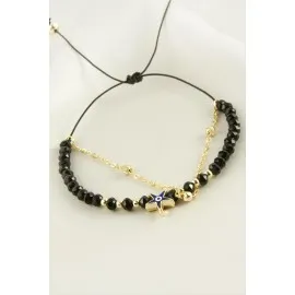 Deniz Yıldızı Kristal Zincirli Bileklik-Siyah