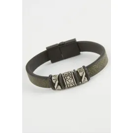 Çini Desenli Kaliteli Mıknatıslı Suni Deri Bileklik-Yeşil