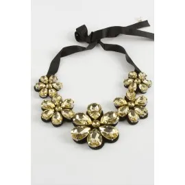 Papatya Taşlı Yaka Kolye-Sarı