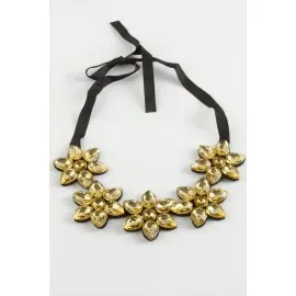 Çiçek Taşlı Yaka Kolye-Sarı