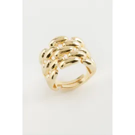 Zincir Şekilli Metal Yüzük-Sarı