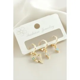 3 Adet Şimşek Zirkon Taşlı Küpe-Sarı