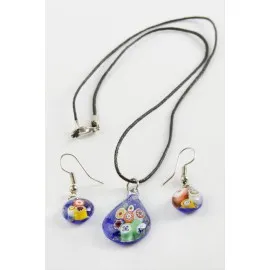 Cam Sanatı Murano Kutulu Set Kolye-Renkli