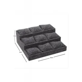 3 Basamaklı Keten Kumaş Yastıklı Stand-Kırmızı