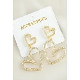 Kalp Yeni Sezon Taşlı Küpe-Sarı