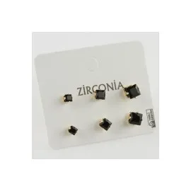 6Lı Zirkon Tek Taşlı Küpe-Gümüş Rengi