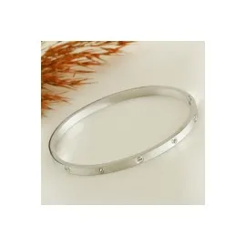 Orjinal Crt Taşlı Çelik Bileklik İnce-Gümüş Rengi