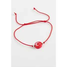 Ay Yıldız İp Bileklik-Kırmızı