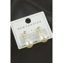 Damla İnci Taşlı Küpe-Gümüş Rengi