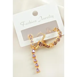 3 Adet Kalp Zirkon Taşlı Küpe-Sarı