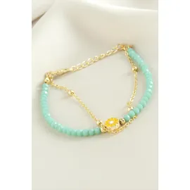 Papatya Zincir Kristal Bileklik-Turkuaz