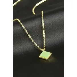 Kare Polyester Kolye-Yeşil