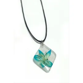 Tesbih Çiçeği Baklava Dilimli Epoksi Kolye-Mavi