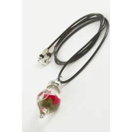 Gül Sulu Fanus Canlı Kolye-Kırmızı