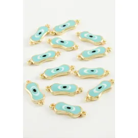 Oval Nazar Çift Kulplu Mineli Bileklik ve Kolye Ucu Aparatı 1 Adet-Turkuaz