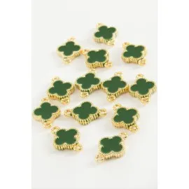 Çiçek Çift Kulplu Mineli Bileklik Ve Kolye Ucu Aparatı 1 Adet-Yeşil