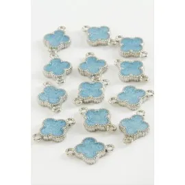 Çiçek Çift Kulplu Mineli Bileklik Ve Kolye Ucu Aparatı 1 Adet-Açık Mavi