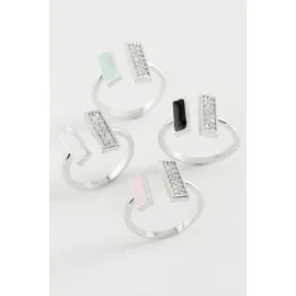 Dikdörtgen Taşlı Mineli Eklem Yüzük-Gümüş Rengi