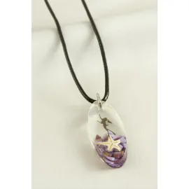 Deniz Yıldızı Elips Epoksi Kolye-Mor