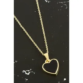 Kalp Polyester Kolye-Siyah