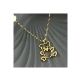 Ayıcık Zirkon Taşlı Trend Kolye-Gümüş Rengi