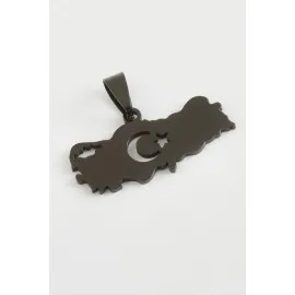 Ay Yıldız Çelik Kolye Ucu 3,5 Cm-Siyah