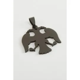 Çift Başlı Kartal Çelik Kolye Ucu 3 Cm-Siyah