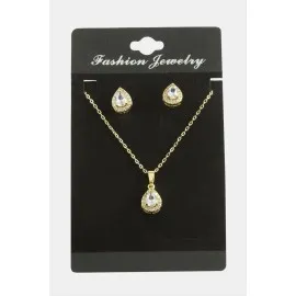 Damla Zirkon Taşlı Set Kolye-Gümüş Rengi