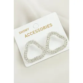 Oval Suyolu Taşlı Küpe-Gümüş Rengi