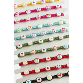 Emoji Makrome Örgülü Bileklik-Renkli