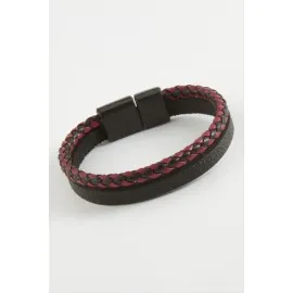 Mıknatıslı Orjinal Deri Bileklik-Siyah