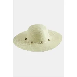 Deniz Kabuğu Hasır Plaj Şapkası-Pudra Rengi