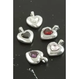 Kalp Zirkon Taşlı Tek Kulplu Aparat 1 Adet-Açık Pembe