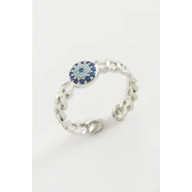 Nazar Zirkon Taşlı Yüzük-Gümüş Rengi