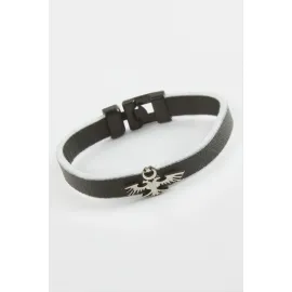 Çift Başlı Kartal Kaliteli Suni Deri Bileklik-Siyah