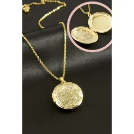 Oval Kapaklı Çelik Kolye-Sarı