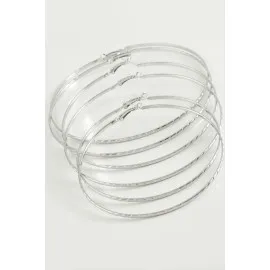 Zincir Desenli Metal Halka Küpe 6 Adet-Gümüş Rengi