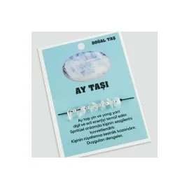 Ay Taşı Doğaltaşlı İp Bileklik-Açık Mavi
