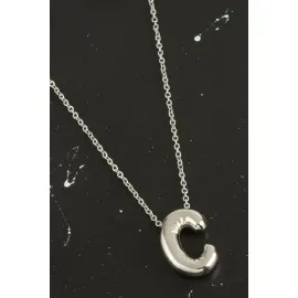 C Harfli Balon Kolye-Gümüş Rengi