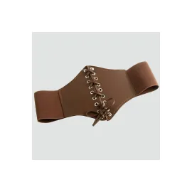 Örgülü Çıtçıtlı Lastikli Kemer-Kahverengi