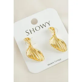 Deniz Kabuğu Tasarımlı Yeni Sezon Metal Küpe-Sarı