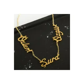 Kişiye Özel Üç İsim Yazılı Kolye-Sarı