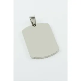 Künye İsim Yazılabilir Çelik Kolye Ucu 2X3,5 Cm-Gümüş Rengi