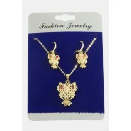 Baykuş Zirkon Taşlı Set Kolye-Renkli