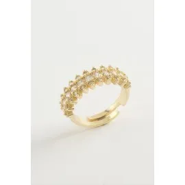 Oval Zirkon Taşlı Yüzük-Sarı