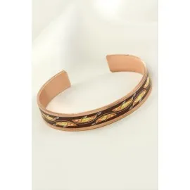 Oval Desenli Bakır Kelepçe Bileklik-Bronz