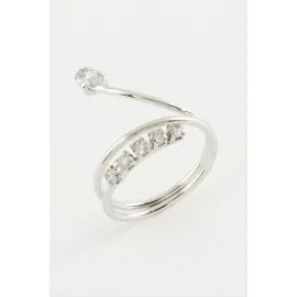 Yılan Zirkon Taşlı Yüzük-Gümüş Rengi