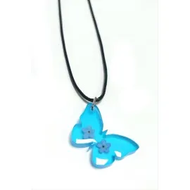 Unutma Beni Çiçeği Kelebek Epoksi Kolye-Mavi