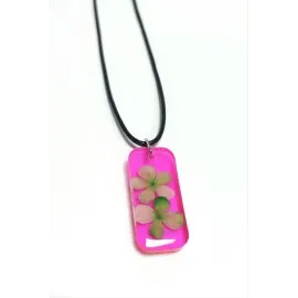 Kartopu Çiçeği Dikdörtgen Epoksi Kolye-Pembe